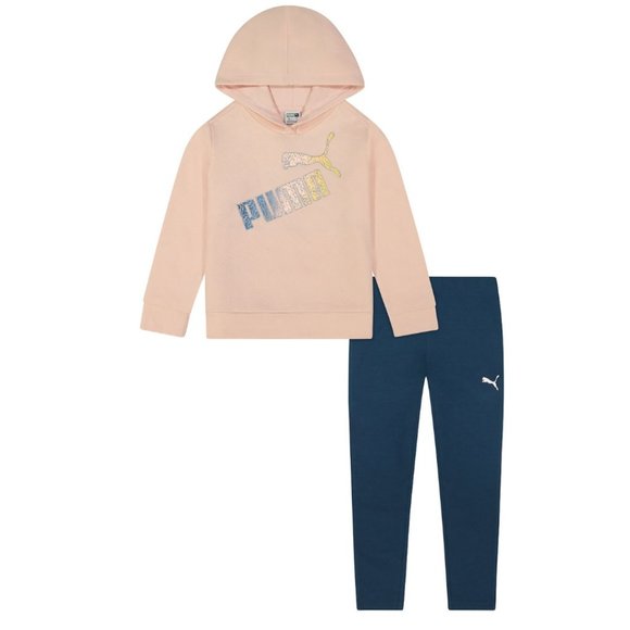 PUMA Little Girls Peach Hoodie Sweatshirt & Leggings Set size 6 - Picture 1 of 4